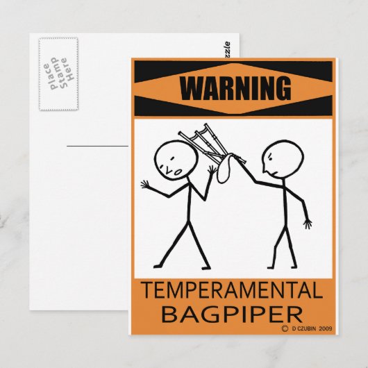 Waarschuwing Temperamental Bagpiper Briefkaart (Voorkant / Achterkant)
