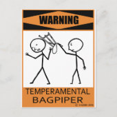 Waarschuwing Temperamental Bagpiper Briefkaart (Voorkant)