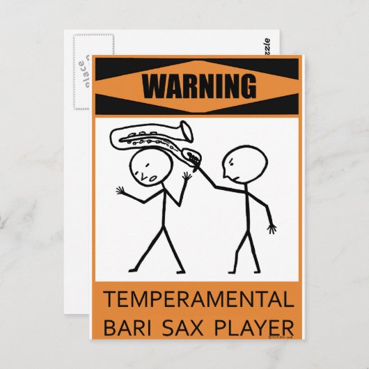 Waarschuwing Temperamental Bari Sax Player Briefkaart (Voorkant / Achterkant)
