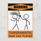 Waarschuwing Temperamental Bari Sax Player Briefkaart (Voorkant)