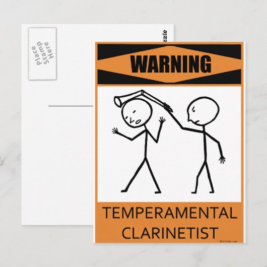 Waarschuwing Temperamental Clarinetist Briefkaart (Voorkant / Achterkant)