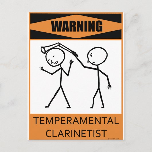 Waarschuwing Temperamental Clarinetist Briefkaart (Voorkant)