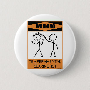 Waarschuwing Temperamental Clarinetist Ronde Button 5,7 Cm