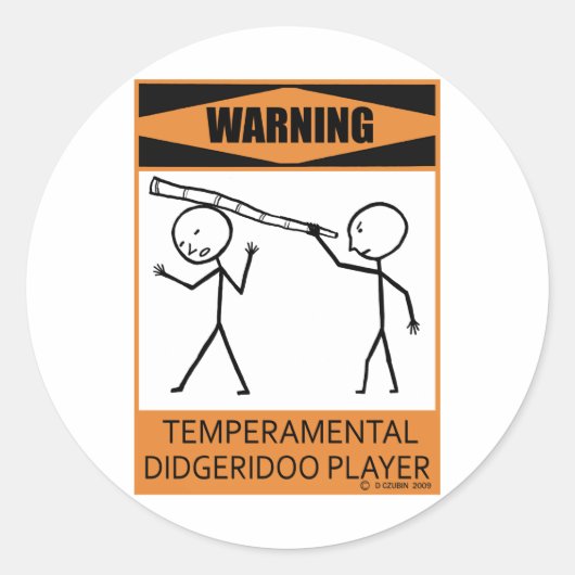 Waarschuwing Temperamental Didgeridoo Player Ronde Sticker (Voorkant)