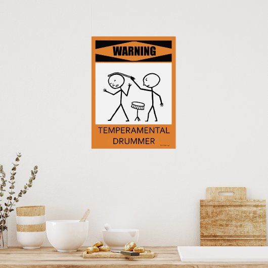 Waarschuwing Temperamental Drummer Poster (Keuken)