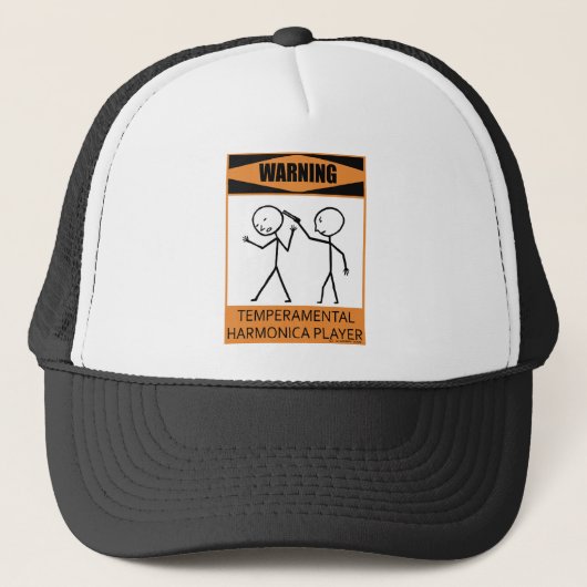Waarschuwing Temperamental Harmonica Player Trucker Pet (Voorkant)