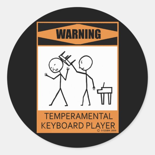 Waarschuwing! Temperamental Keyboard Player Ronde Sticker (Voorkant)