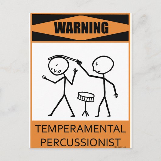 Waarschuwing Temperamental Percussionist Briefkaart (Voorkant)