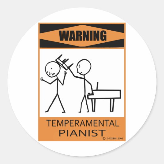 Waarschuwing Temperamental Pianist Ronde Sticker (Voorkant)