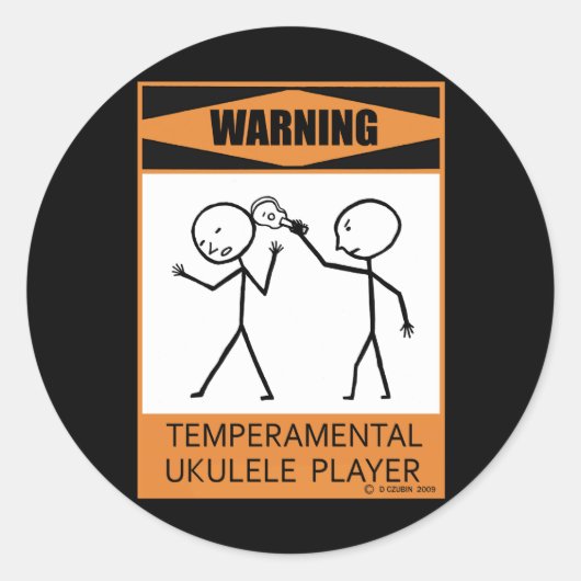 Waarschuwing! Temperamental Ukulele Player Ronde Sticker (Voorkant)