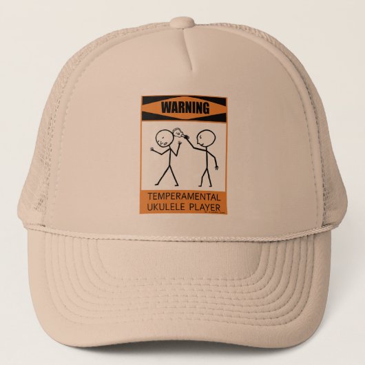 Waarschuwing Temperamental Ukulele Player Trucker Pet (Voorkant)