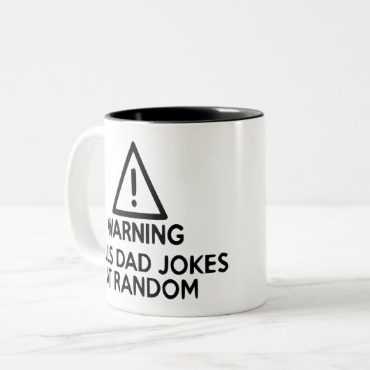 Waarschuwing: vertelt pap Jokes bij Random Tweekleurige Koffiemok (Voorkant links)