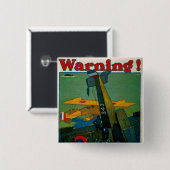 Waarschuwing! Vierkante Button 5,1 Cm (Voorkant /achterkant)