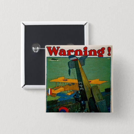 Waarschuwing! Vierkante Button 5,1 Cm (Voorkant /achterkant)