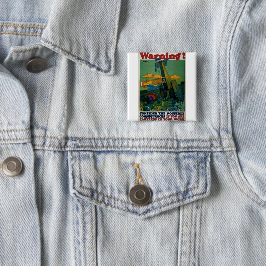 Waarschuwing! Vierkante Button 5,1 Cm (In situ)