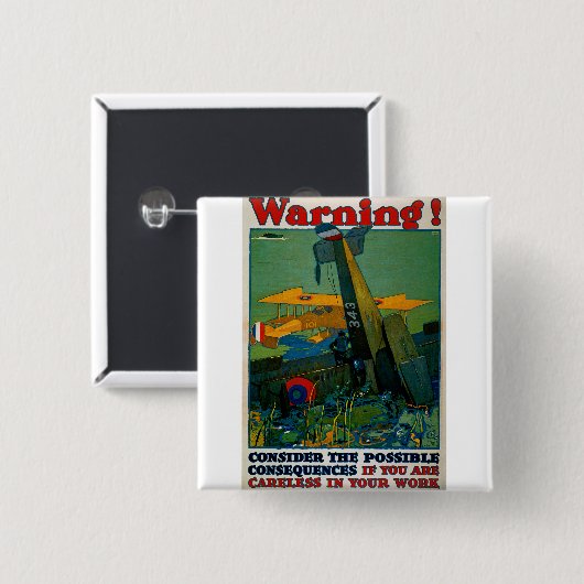 Waarschuwing! Vierkante Button 5,1 Cm (Voorkant /achterkant)