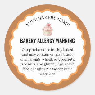 Waarschuwing voor bakkerijallergie voor waterverf ronde sticker