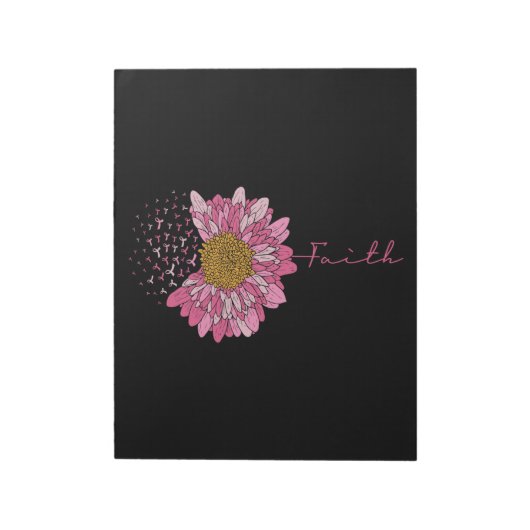 Waarschuwing voor Faith Pink Flower Breast Cancer Notitieblok (Linkerzijde)
