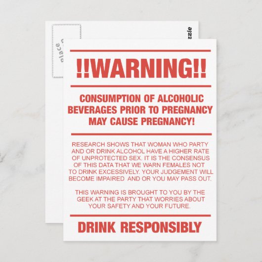 Waarschuwing voor funny alcohol en zwangerschap briefkaart (Voorkant / Achterkant)