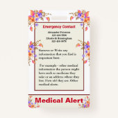 Waarschuwing voor medische aandoening in noodgeval badge (Achterkant)