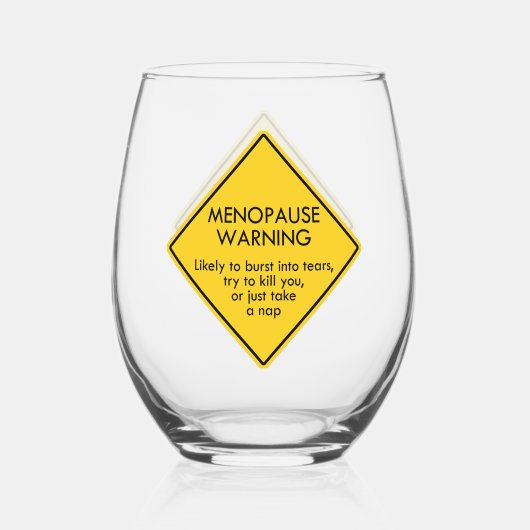 Waarschuwing voor menopauze wijnglas zonder voet (Voorkant)