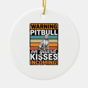 Waarschuwing voor pitbullkusjes komt binnen Vintag Keramisch Ornament