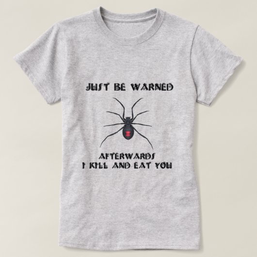 Waarschuwing voor zwarte weduwe t-shirt (Design voorkant)
