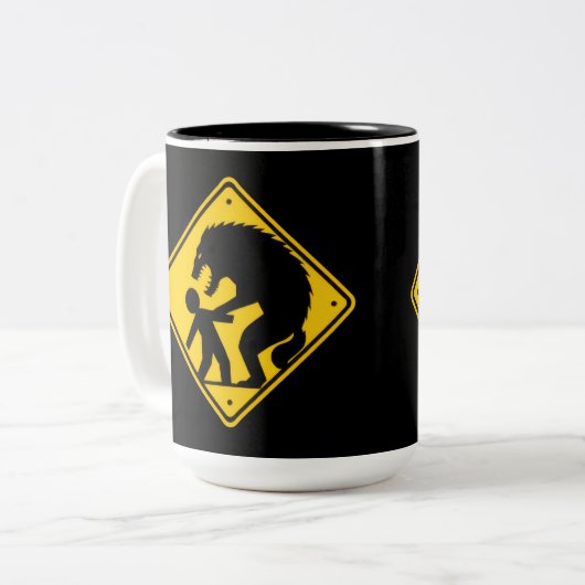 Waarschuwing weerwolven Verkeersbord Tweekleurige Koffiemok (Voorkant links)