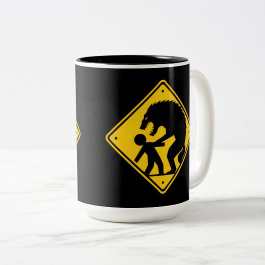 Waarschuwing weerwolven Verkeersbord Tweekleurige Koffiemok (Voorkant rechts)