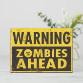 Waarschuwing Zombies Ahead Halloween Invitation Kaart (Staand voorkant)