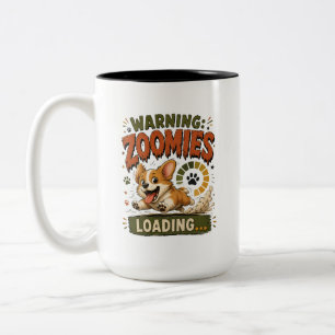 "Waarschuwing Zoomies Laden"Grappige Corgi liefheb Tweekleurige Koffiemok