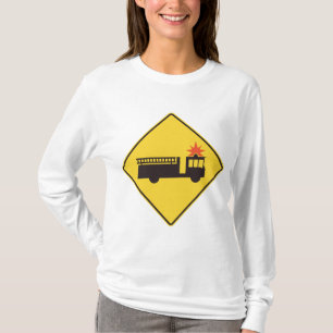 Waarschuwingsbord brandweerwagen geel t-shirt