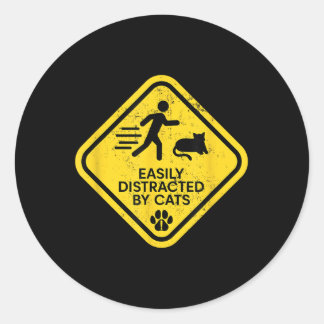 Waarschuwingsbord gemakkelijk afgeleid door katten ronde sticker