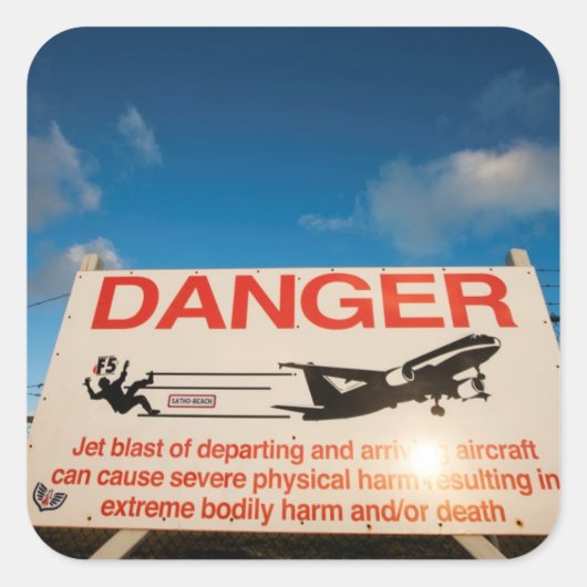 waarschuwingsbord nabij de luchthaven van Sint Maa Vierkante Sticker (Voorkant)