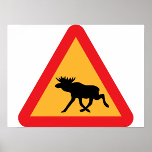 Waarschuwingsbord voor elanden Zweeds verkeersbord Poster
