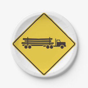 Waarschuwingsbord voor houttransport vrachtwagens papieren bordje