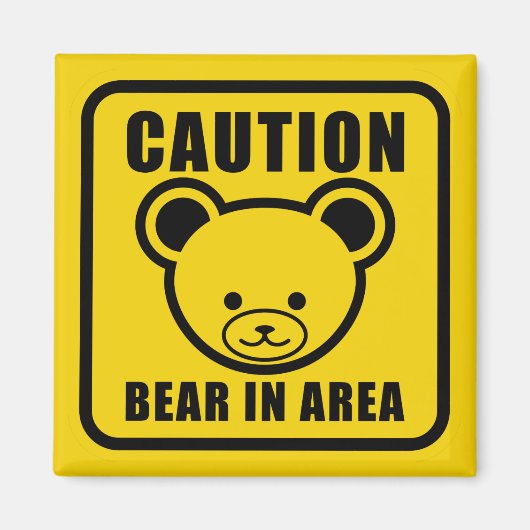 Waarschuwingsbord voor teddybear is geel magneet (Voorkant)