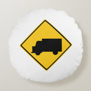 Waarschuwingsbord voor vrachtwagens rond kussen