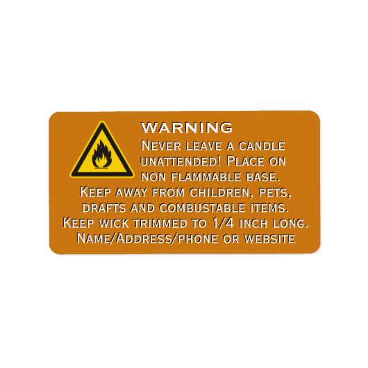 Waarschuwingsetiket bijeswax kaars Oranje Etiket (Voorkant)