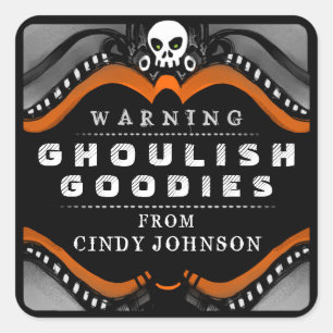Waarschuwingsetiket Halloween Black Oranje White T Vierkante Sticker