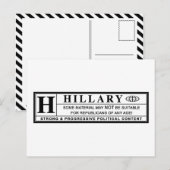 Waarschuwingsetiket Hillary Clinton Briefkaart (Voorkant / Achterkant)
