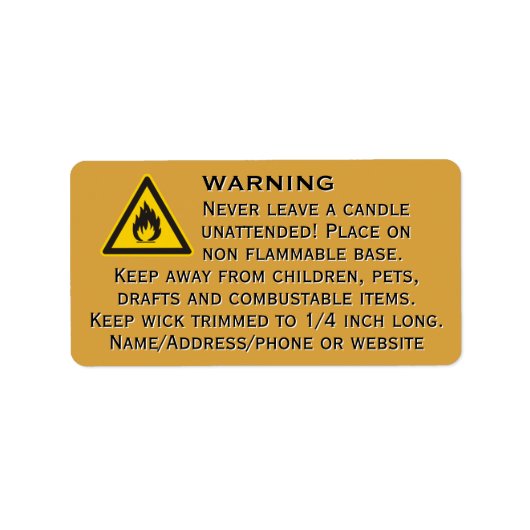 Waarschuwingsetiket voor bijeswax-kandle Gold Etiket (Voorkant)