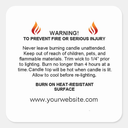 Waarschuwingsetiket voor kaarsgevaar vierkante sticker (Voorkant)
