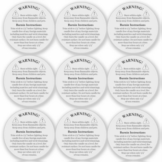 Waarschuwingsetiket voor vinyltransparante kaars sticker (Voorkant)