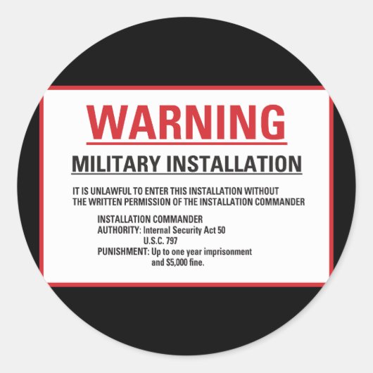 Waarschuwingsgebied 51 Militaire Installatie Ronde Sticker (Voorkant)