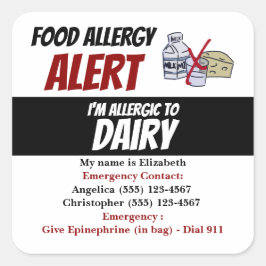 Waarschuwingslabel voor melkvoedselallergie vierkante sticker