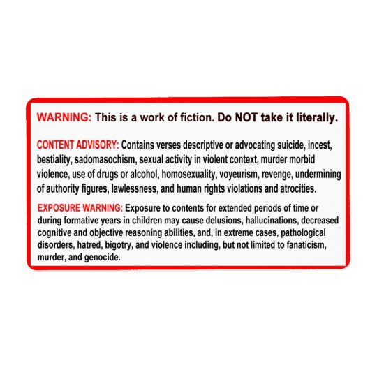 Waarschuwingslabels voor uw bijbel etiket (Voorkant)