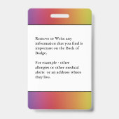 Waarschuwingsmelding voor allergie invaliditeit Co Badge (Achterkant)