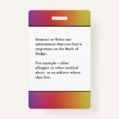 Waarschuwingsmelding voor allergie invaliditeit Co Badge (Achterkant)