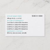 Waarschuwingsnummer voor allergie/ICE-kaart Visitekaartje (Achterkant)
